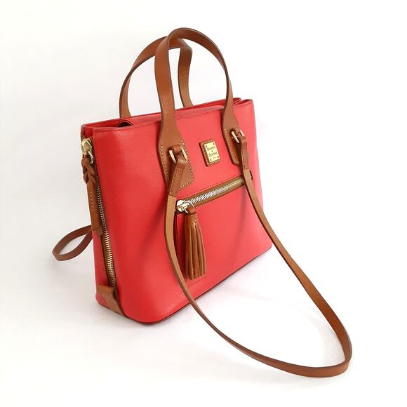 Dooney & Bourke Morgan Satchel Red Handbag Saffiano Leather Shoulder Bag Cognac - Picture 3 of 15